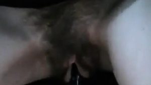  Saggy tits amateur rubs hairy pussy