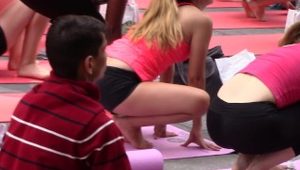  yoga babes in see through bending