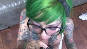  Punk Girl With Green Hairy Blowjob